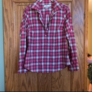 Vineyard Vines plaid half button collared blouse